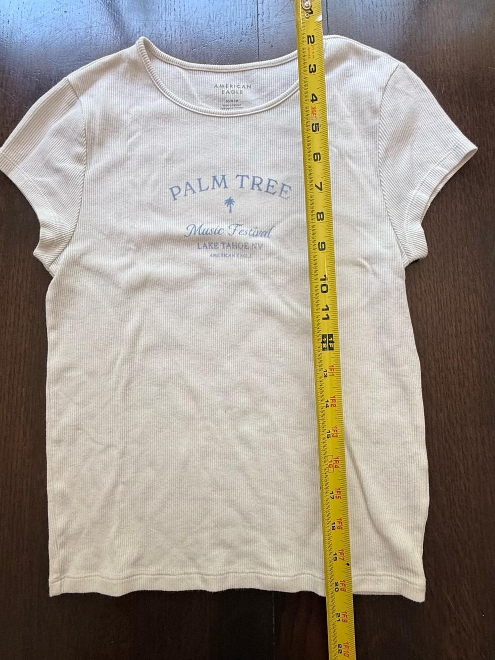 American Eagle Outfitters off white Ribbed Short Sleeve Tee Blue medium - Picture 3 of 8